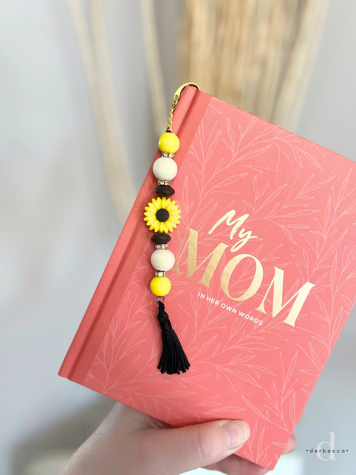 Beadable Bookmark with a Flower and Soft Food Grade Silicone Beads, Wood Beads, Rhinestone Spacers, and a Drop Tassel