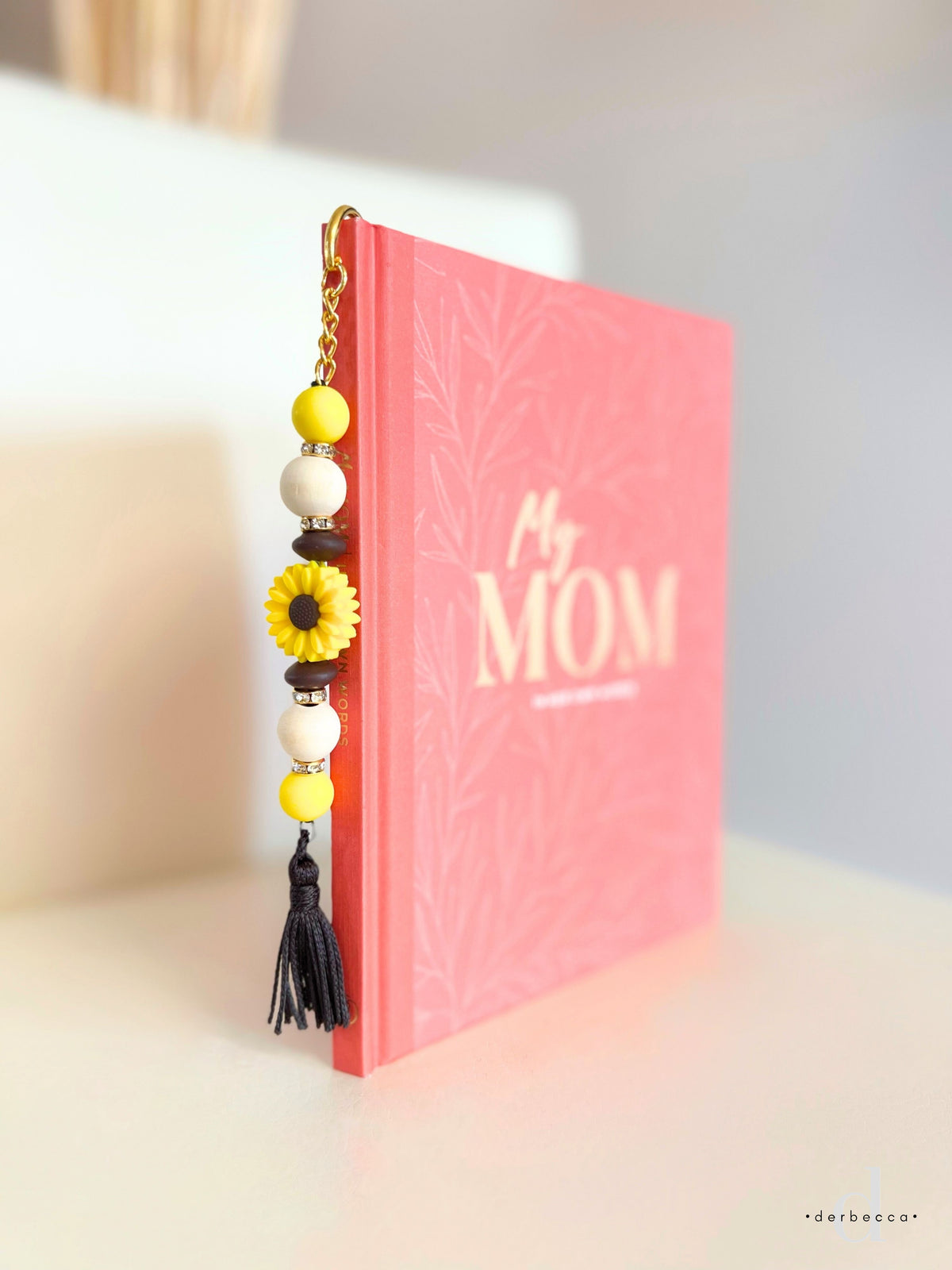 Beadable Bookmark with a Flower and Soft Food Grade Silicone Beads, Wood Beads, Rhinestone Spacers, and a Drop Tassel