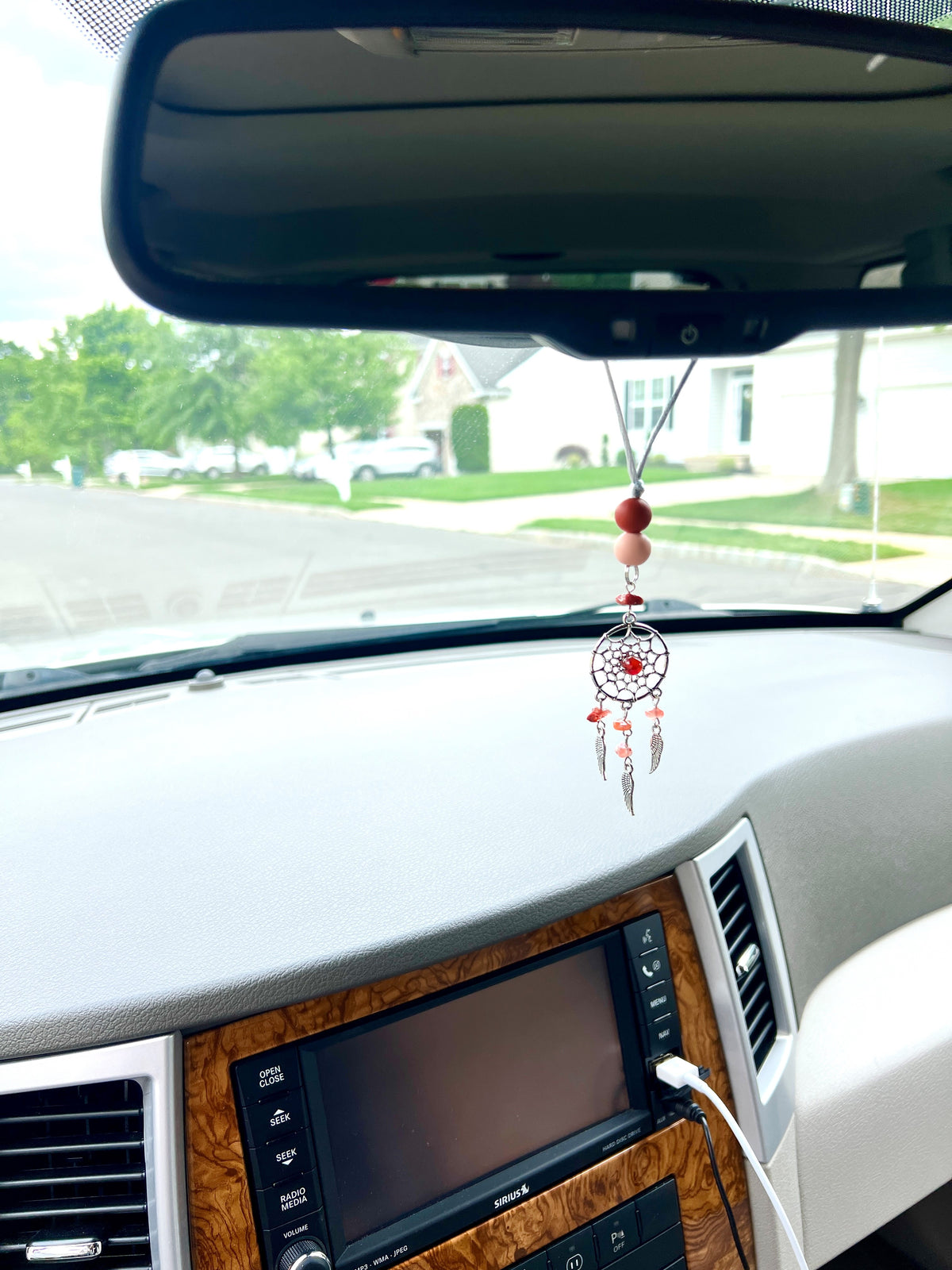 Handmade Dreamcatcher Accessory Hanging Dangle Car Charm Pendant with Angel Wings, Natural Stones, Silicone Beads