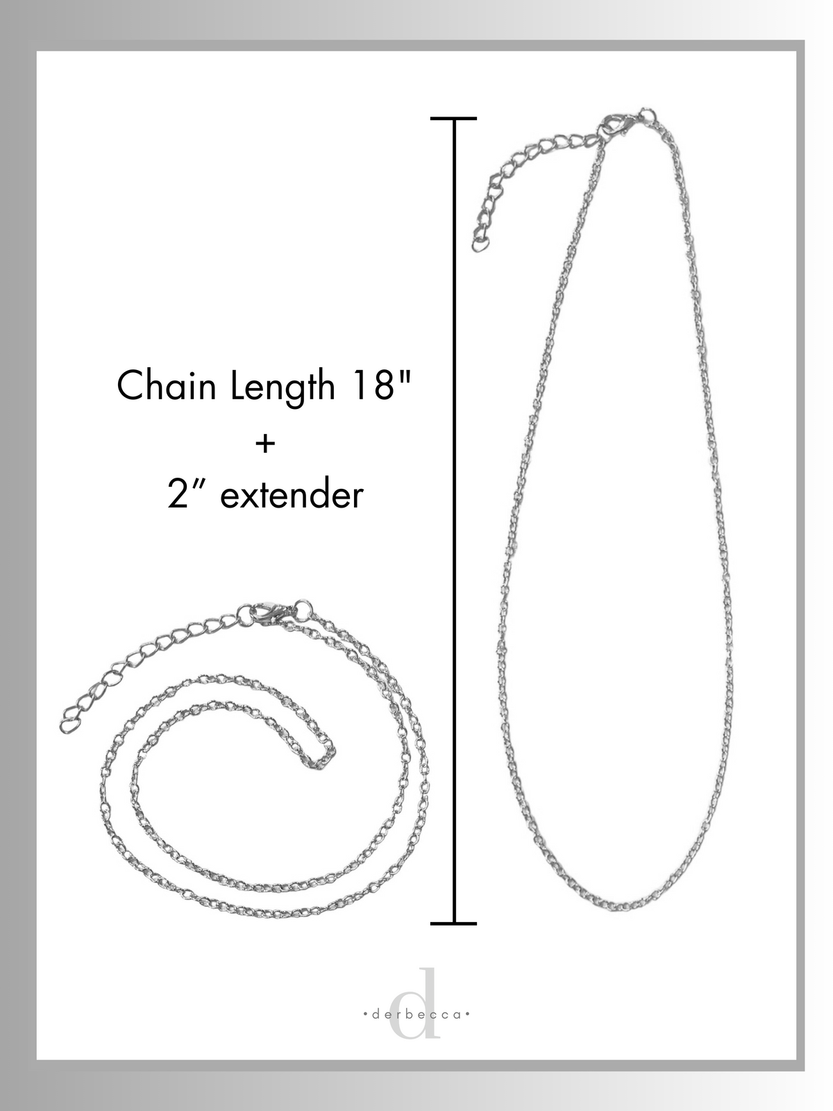 Necklace Measurements 20 inch length including 2" extender chain silver