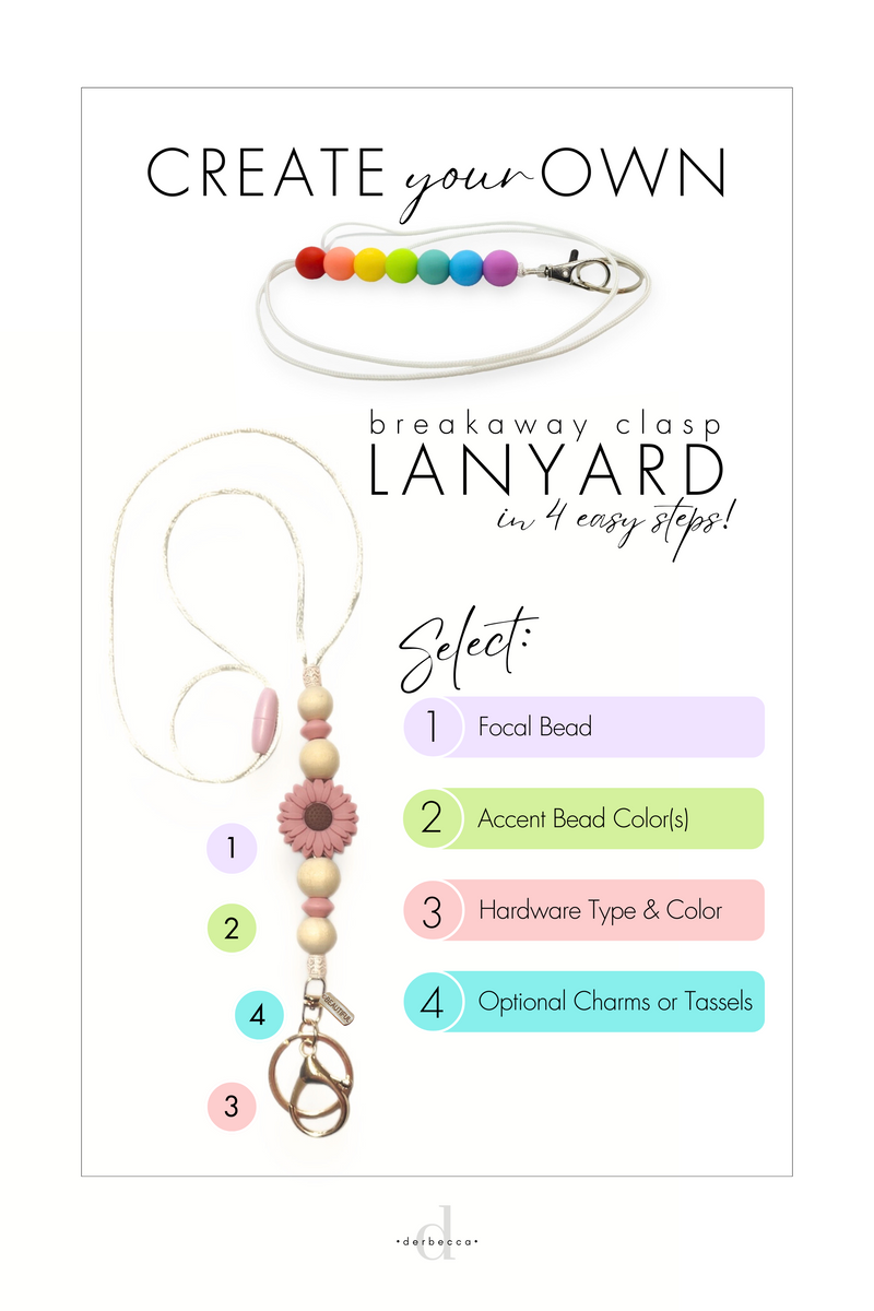 Create Your Own Customized Personalized Nylon Cord Silicone Focal Bead Lanyard with Breakaway Safety Clasp and Adjustable Length with Swivel Clasp and Keyring