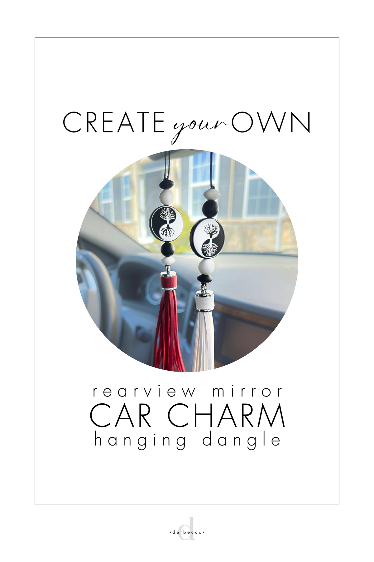 Create Your Own Rearview Mirror Car Charm Hanging Dangle Freshie Holder with Silicone Focal and Accent Beads 12mm & 15mm rhinestone spacers tassels charms adjustable cord lock slider vegan faux leather & suede tassels silver & gold jewelry charms