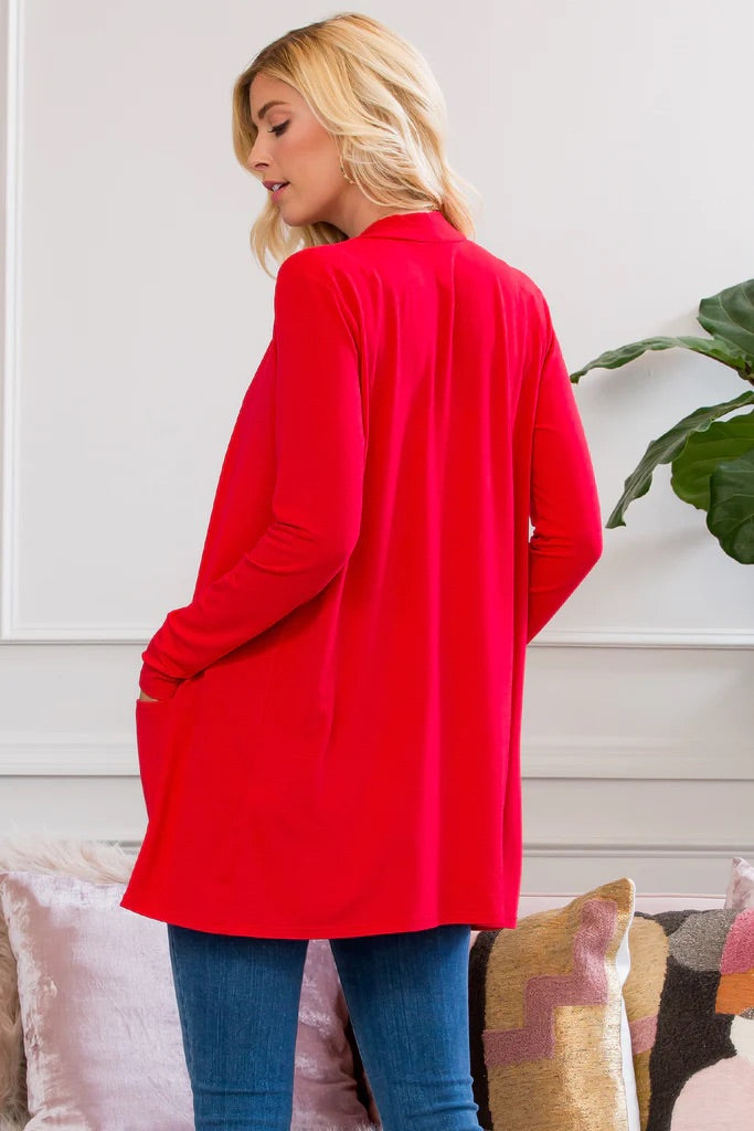 Carmine Long Sleeve Cardigan with Pockets