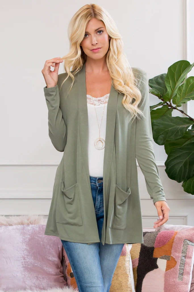 Carmine Long Sleeve Cardigan with Pockets
