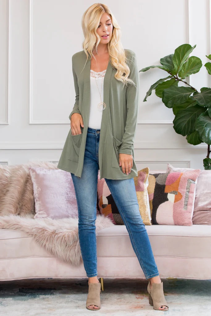Carmine Long Sleeve Cardigan with Pockets