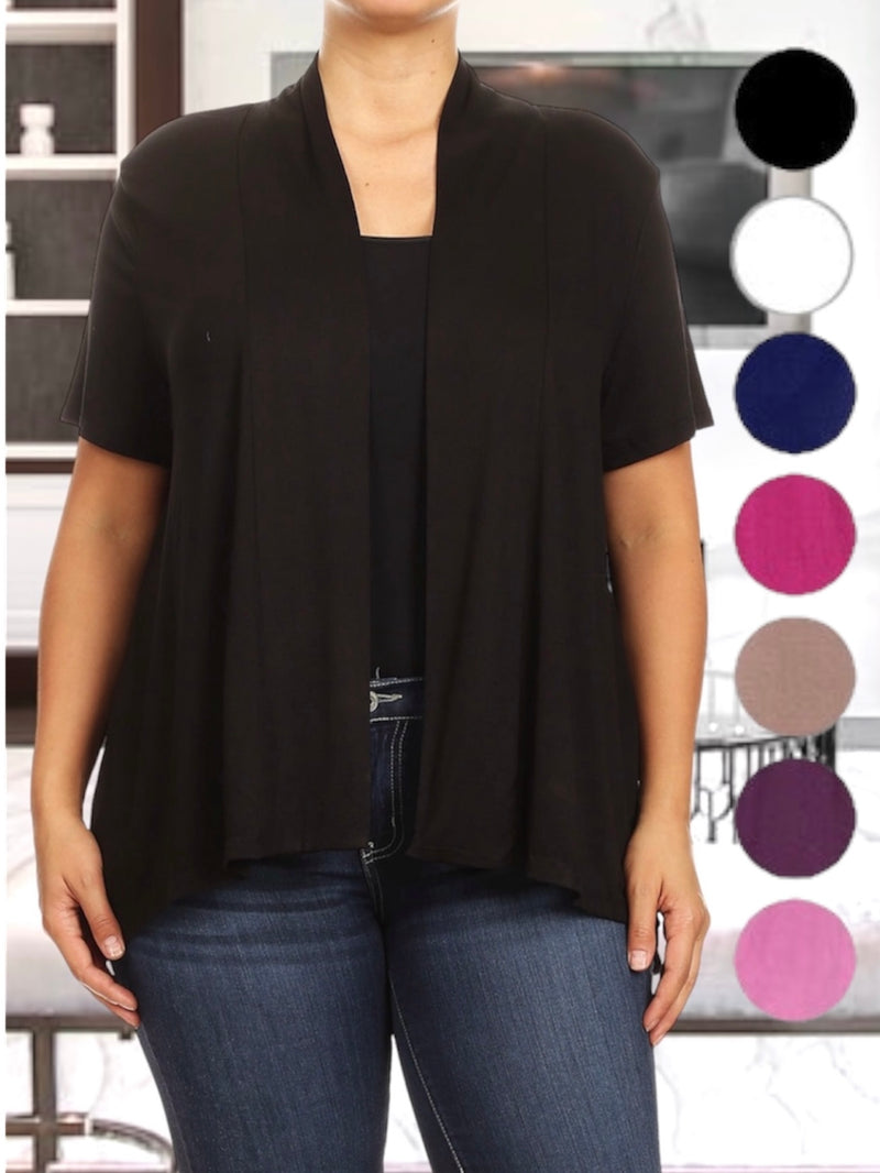 Cara Short Sleeve Open Front Cardigan | Stretchy Rayon Spandex Blend Fabric | Regular Size & Plus Size | Sizes XS - 3XL