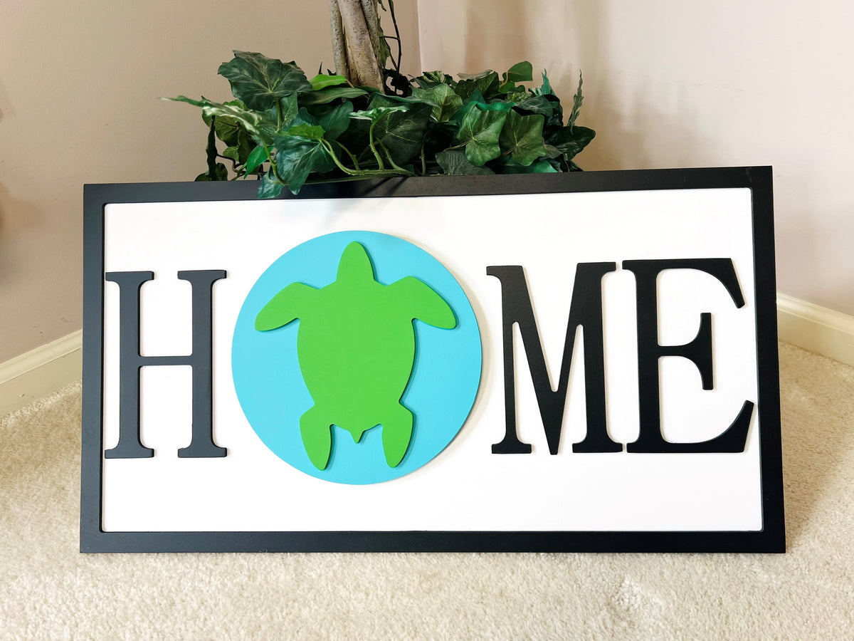 Interchangeable Home Sign Wall Hanging Decor Door Hanger Decoration HOME Turtle SeaTurtle Interior Plaque Insert Swap Out Disc Coin Circle