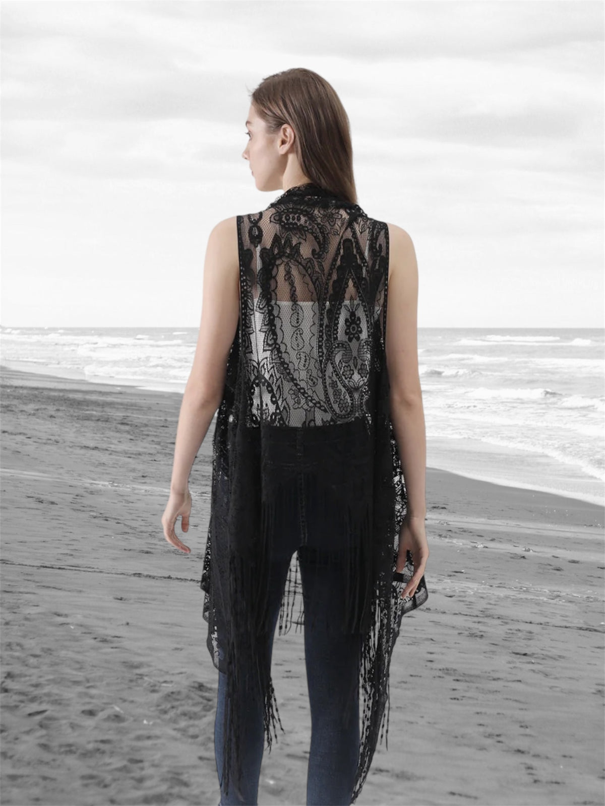 Paisley Floral Fringe Vest