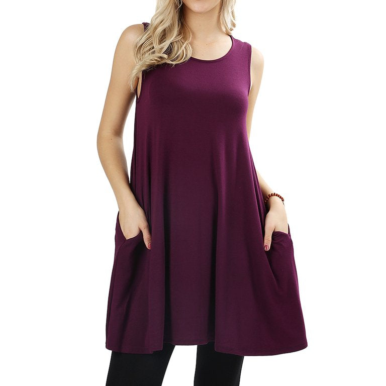 Cinderella Scoop Neck Tunic Tank with Pockets