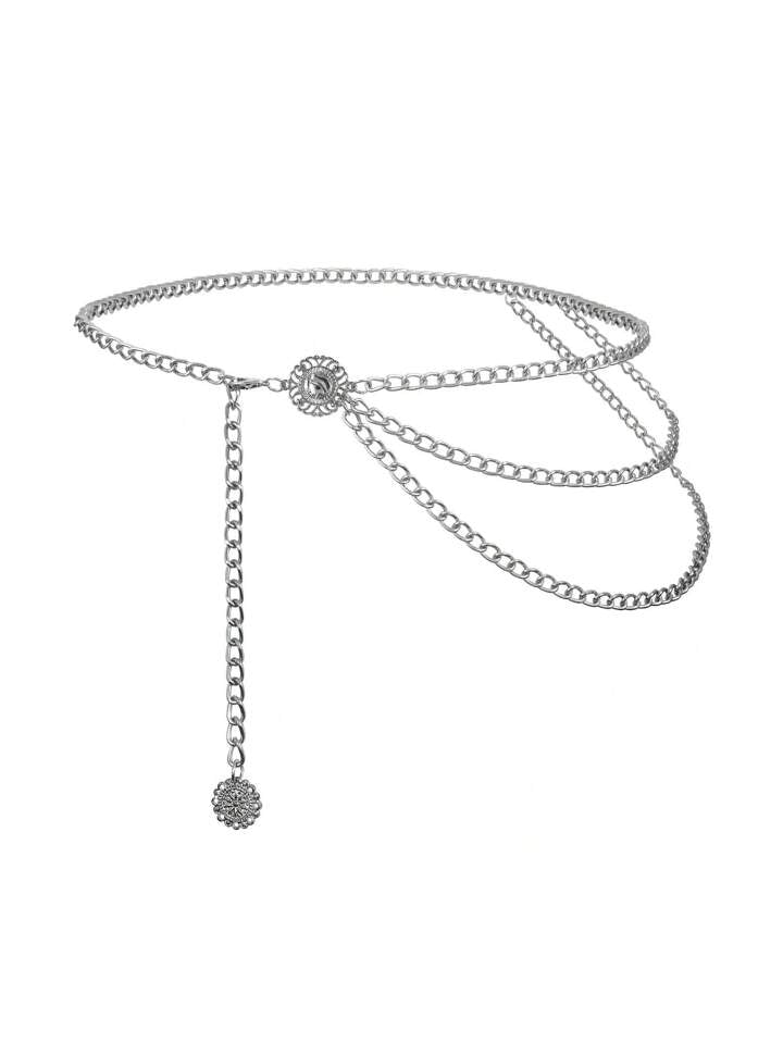 Fashion Jewelry Belt || 3-tier silver chain loop