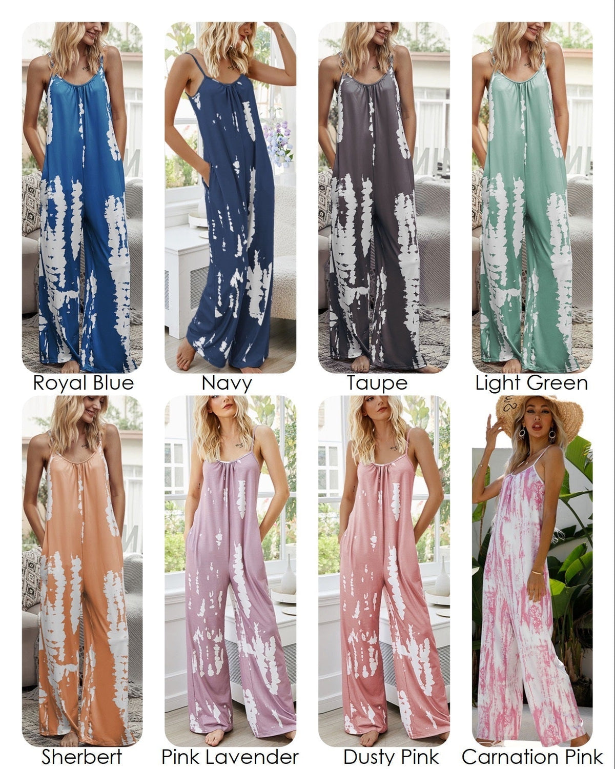 Women's Tie Dye Jumpsuit One-Piece Jumper Outfit Summer Pants Romper