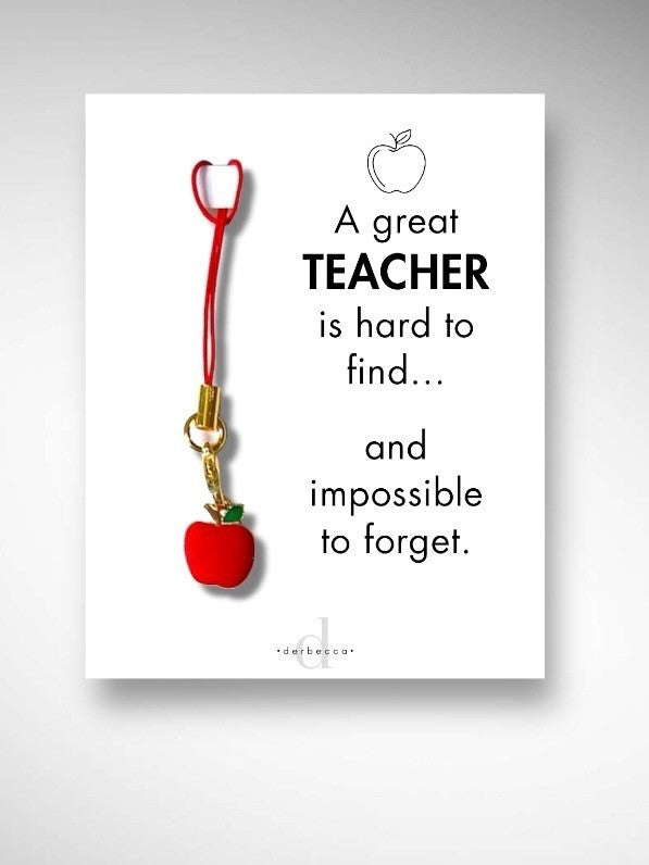 Teacher Gift Apple Charm with Poem Saying Card included: A great TEACHER is hard to find and impossible to forget.