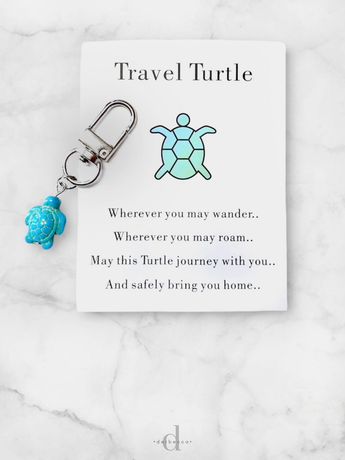 Travel Turtle Mini Keychain Bag Charm Zipper Pull Clip Charm Turquoise Turtle with Poem Saying Card included: Wherever you may wander.. Wherever you may roam.. May this Turtle journey with you.. And safely bring you home.