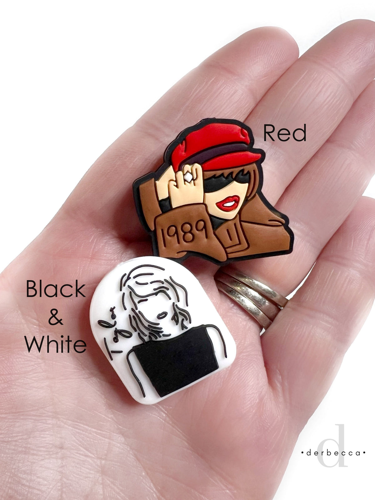 Taylor Swift Silicone Focal Bead Options: Black & White Taylor or Brown & Red 1989 Album