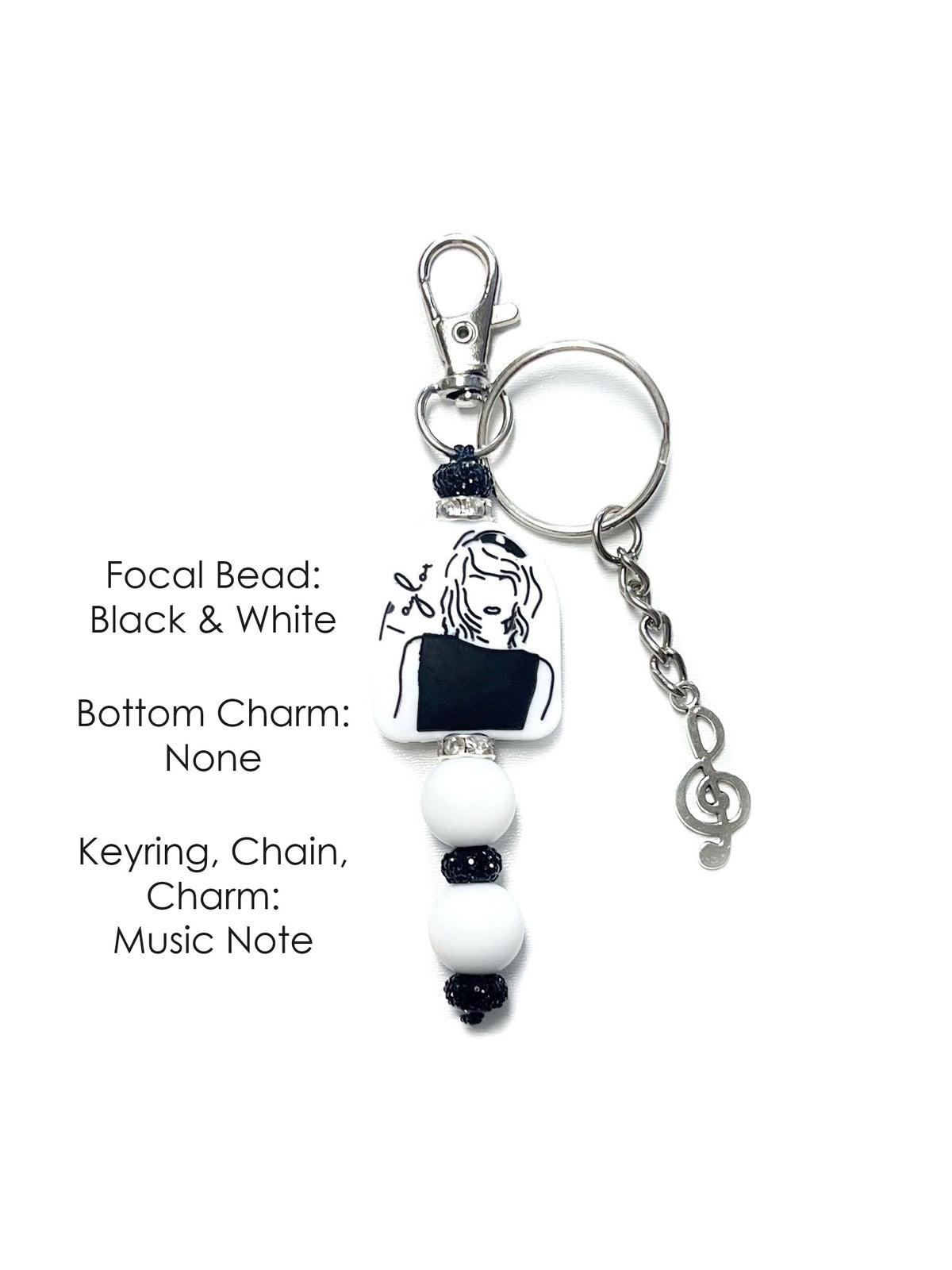 Taylor Swift Keychain Keyring Options Swiftie Lobster Claw Clasp, Split Keyring, Charm, Spacer Bead, Accent Bead, Dangle Charm, Hooks and Clasps, and Colors