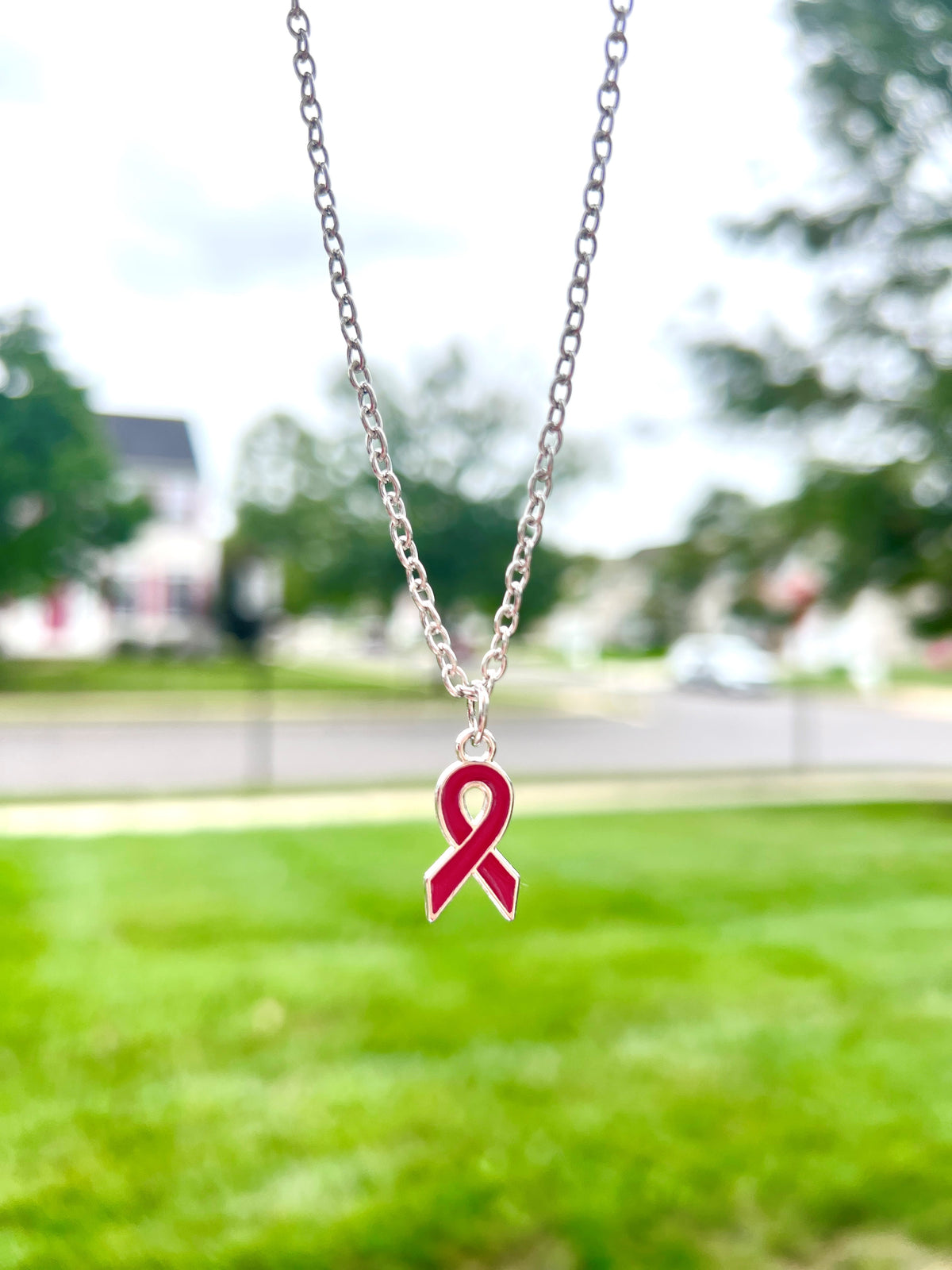 Pink Ribbon Necklace Silver Chain with 2" extender and Pink Ribbon Charm