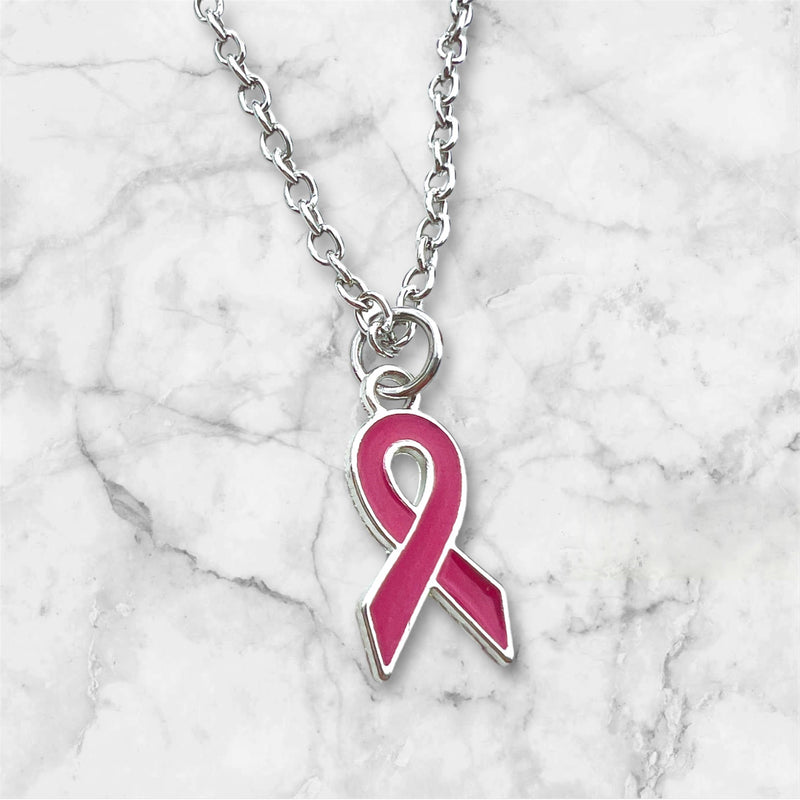 Breast Cancer Awareness Charm Pink Ribbon Necklace