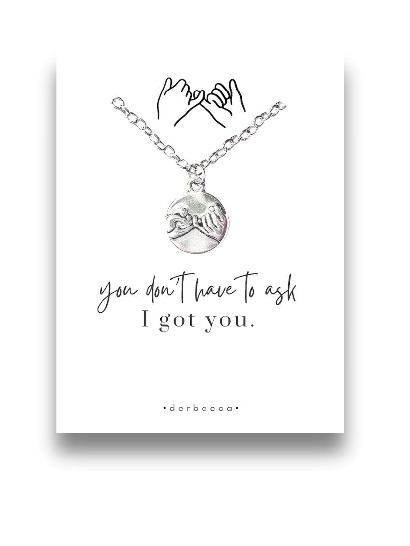 Message Card with Necklace Gift silver chain with round Pinky Promise charm