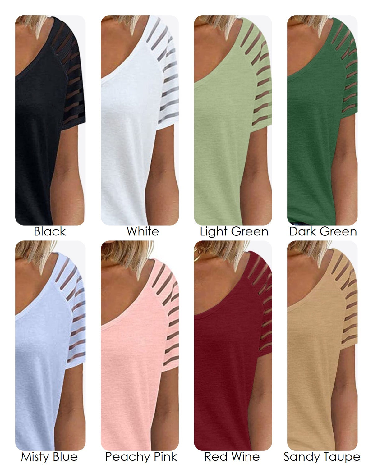 Womens Sheer Striped Sleeve Tee in 8 colors, Very Highly Stretchy Rayon Spandex Blend Fabric Material, True to Size Fit, Shortsleeve Tee, V-Neckline