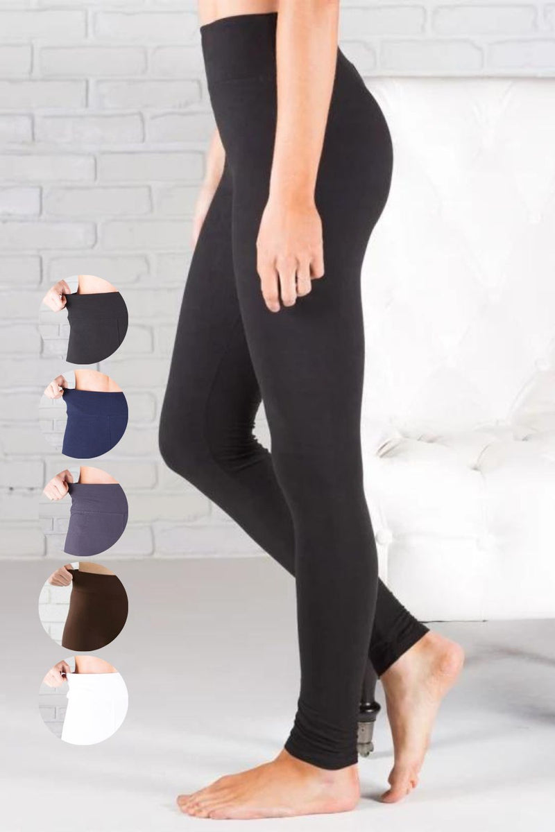 Womens Solid Leggings 3" comfort stretch yoga waistband full length stretch recovery tummy control buttery soft brushed material available in 5 colors: black, navy blue, charcoal grey, coffee brown, white