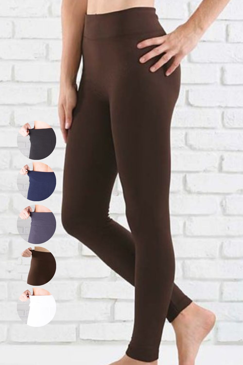 Womens Solid Leggings 3" comfort stretch yoga waistband full length stretch recovery tummy control buttery soft brushed material available in 5 colors: black, navy blue, charcoal grey, coffee brown, white