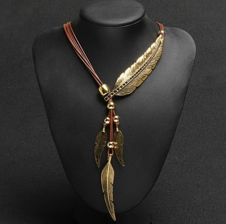 Feather Necklace |Black or Brown|