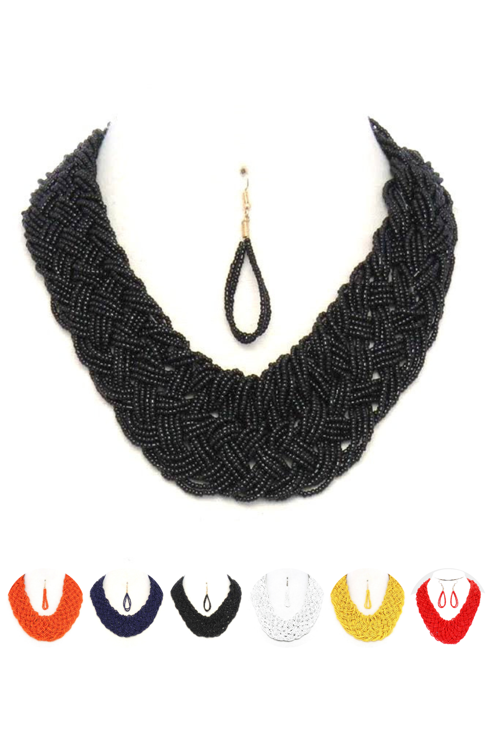 Braided Bead Necklace & Earring Set |6 colors|