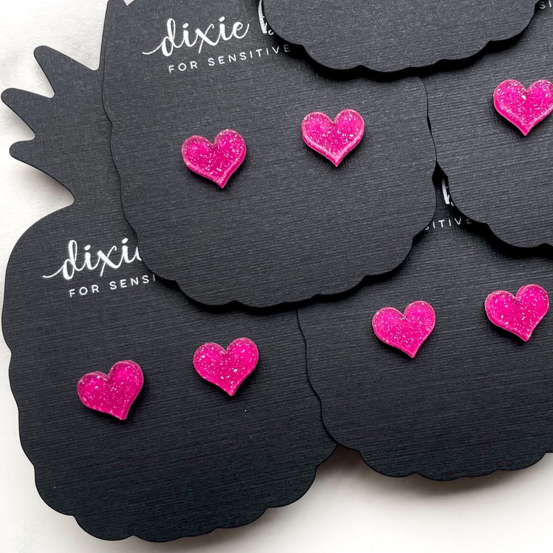Dixie Bliss Earrings: Love Micro Confetti Hearts in Raspberry Shimmer