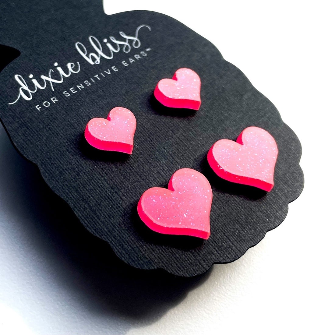 Dixie Bliss Earrings: Love Mommy & Me Hearts Neon Pink Shimmer
