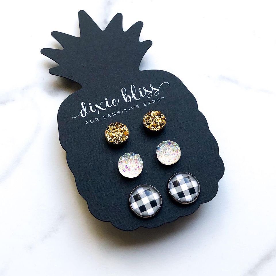 hypoallergenic dixie bliss christmas earrings holiday plaid