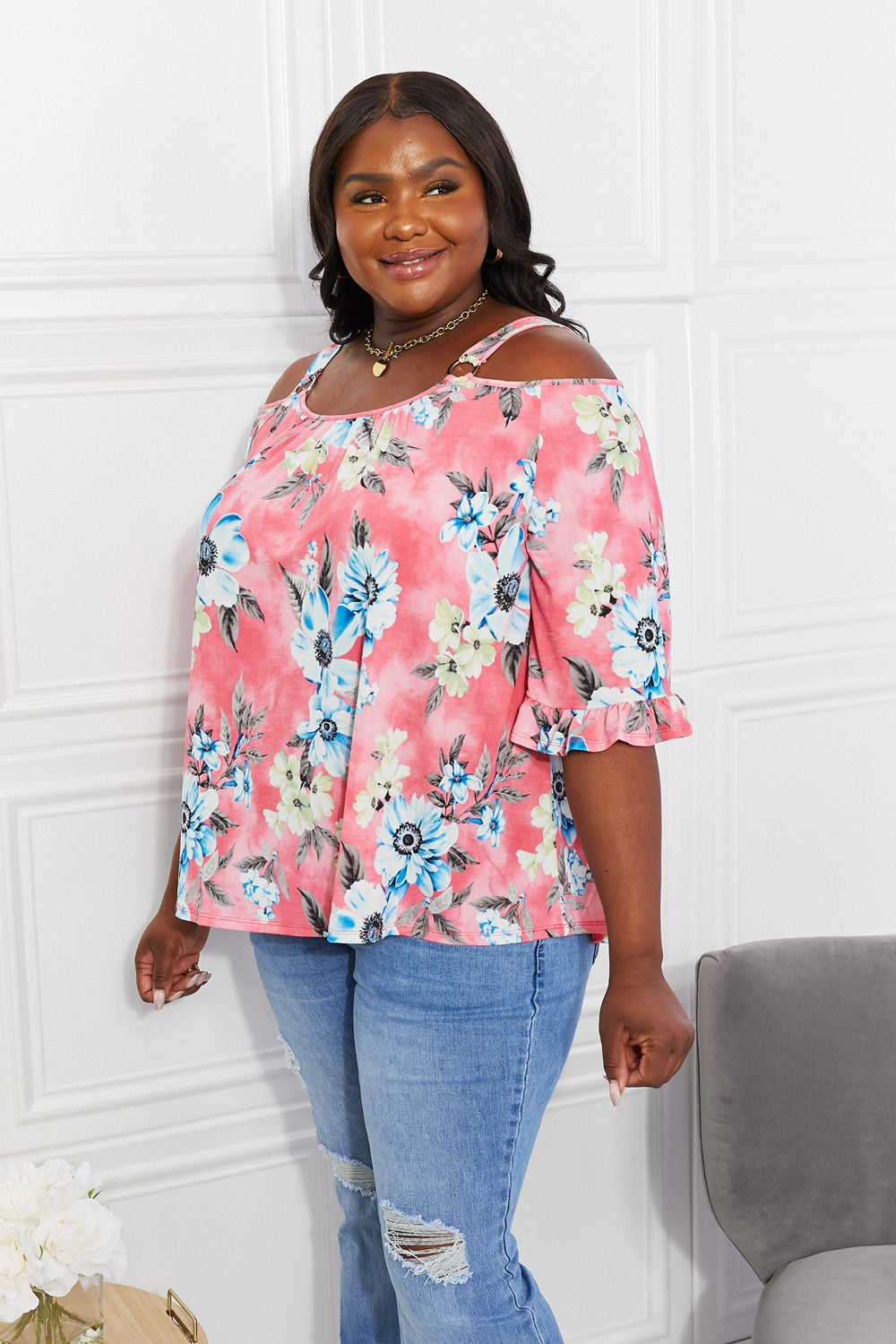 Fresh Take Floral Cold-Shoulder Top