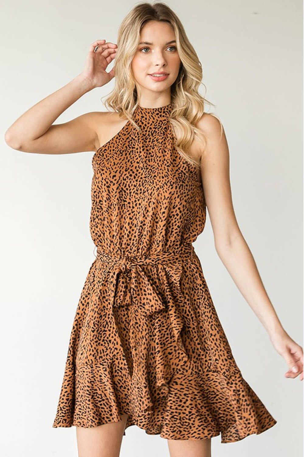 Let It Go Leopard Belted Sleeveless Dress
