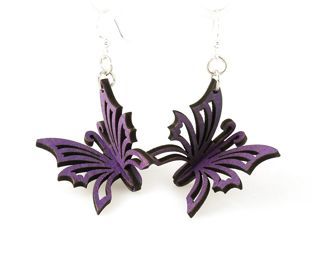 Wooden 3D Butterfly Earrings Purple