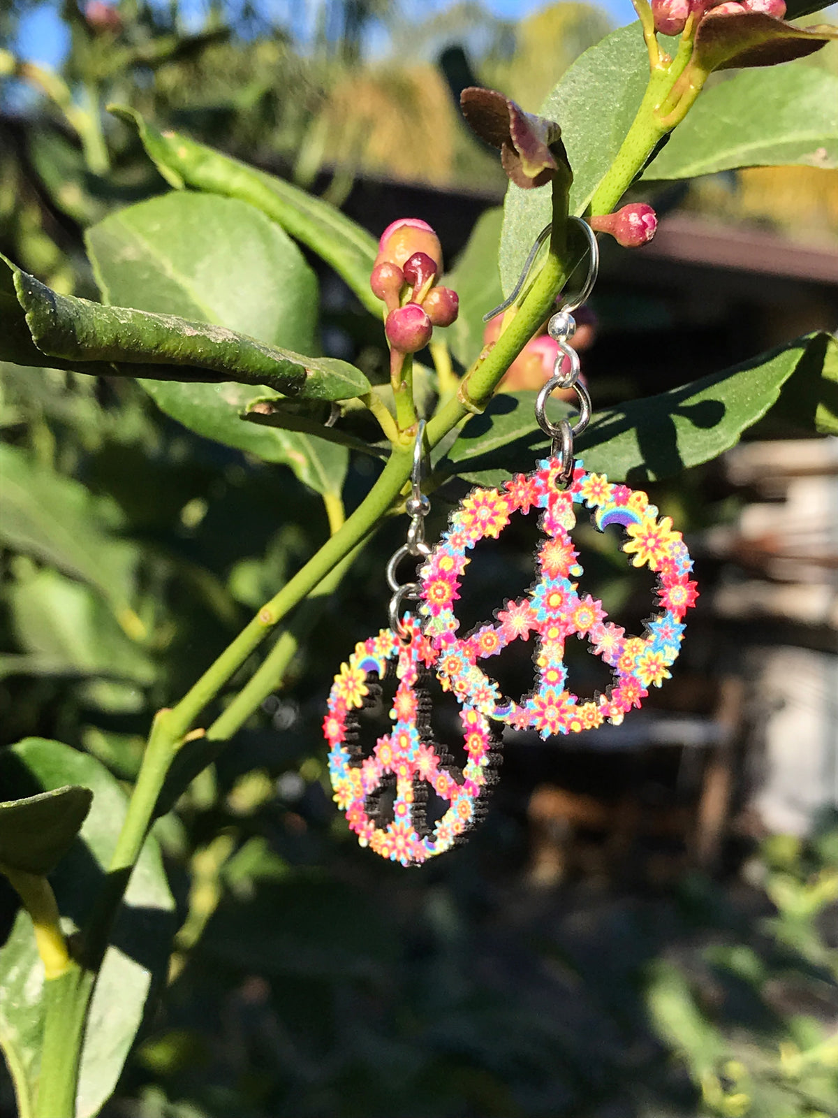 Wooden Blossom Peace Earrings