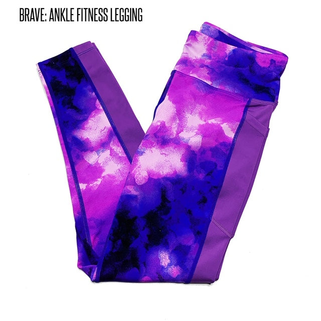 Brave Athleisure Ankle Legging 2XL Purple Tie Dye Galaxy