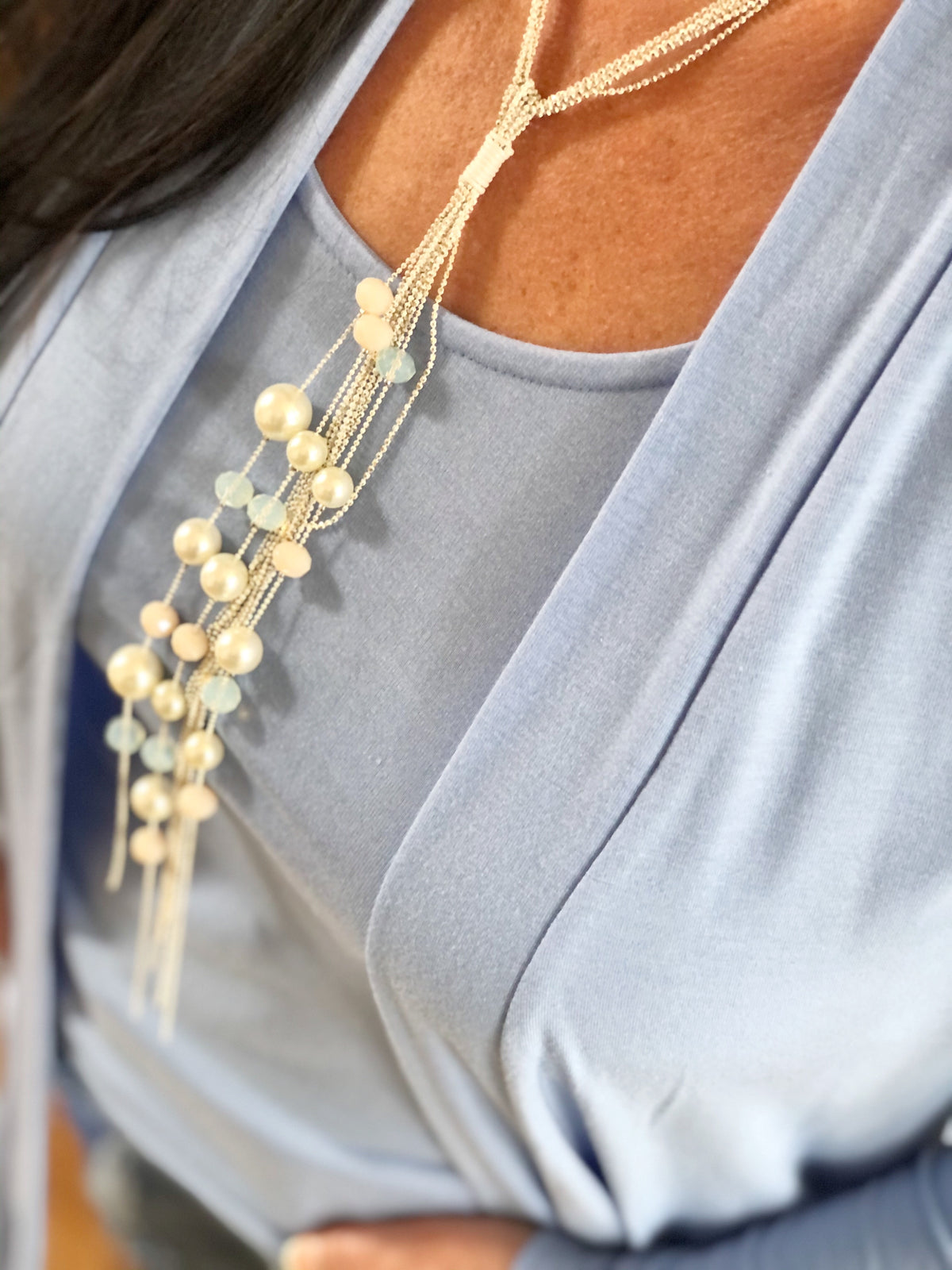 Pearl Tassel Necklace & Earring Set