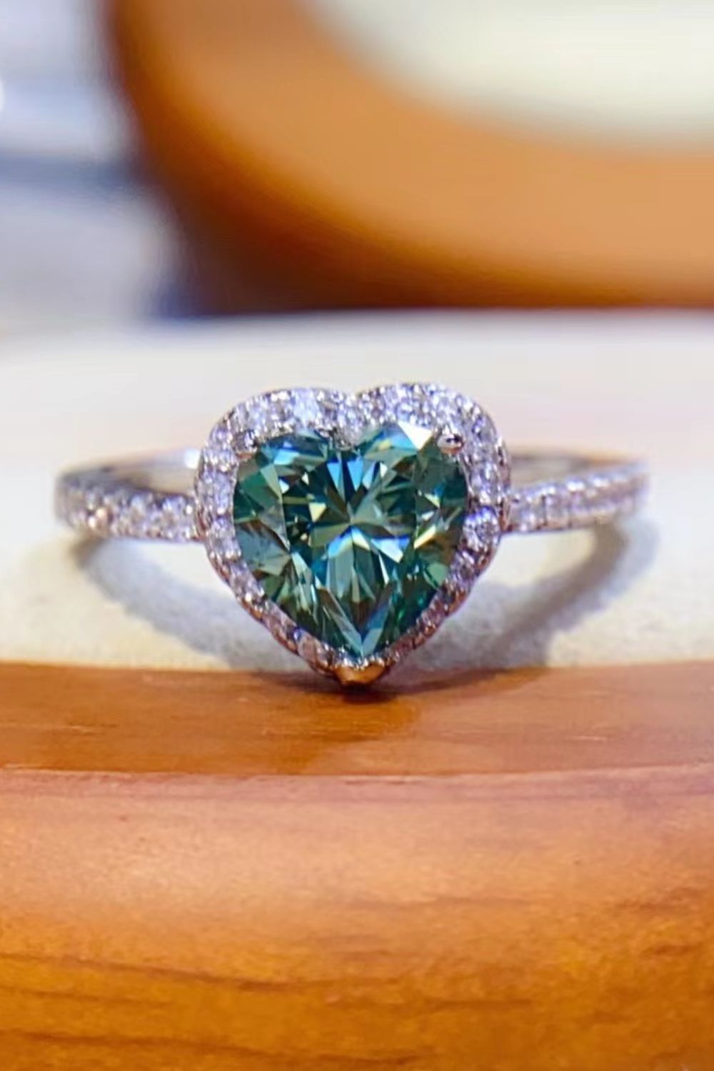 1 Carat Green Moissanite Heart Ring