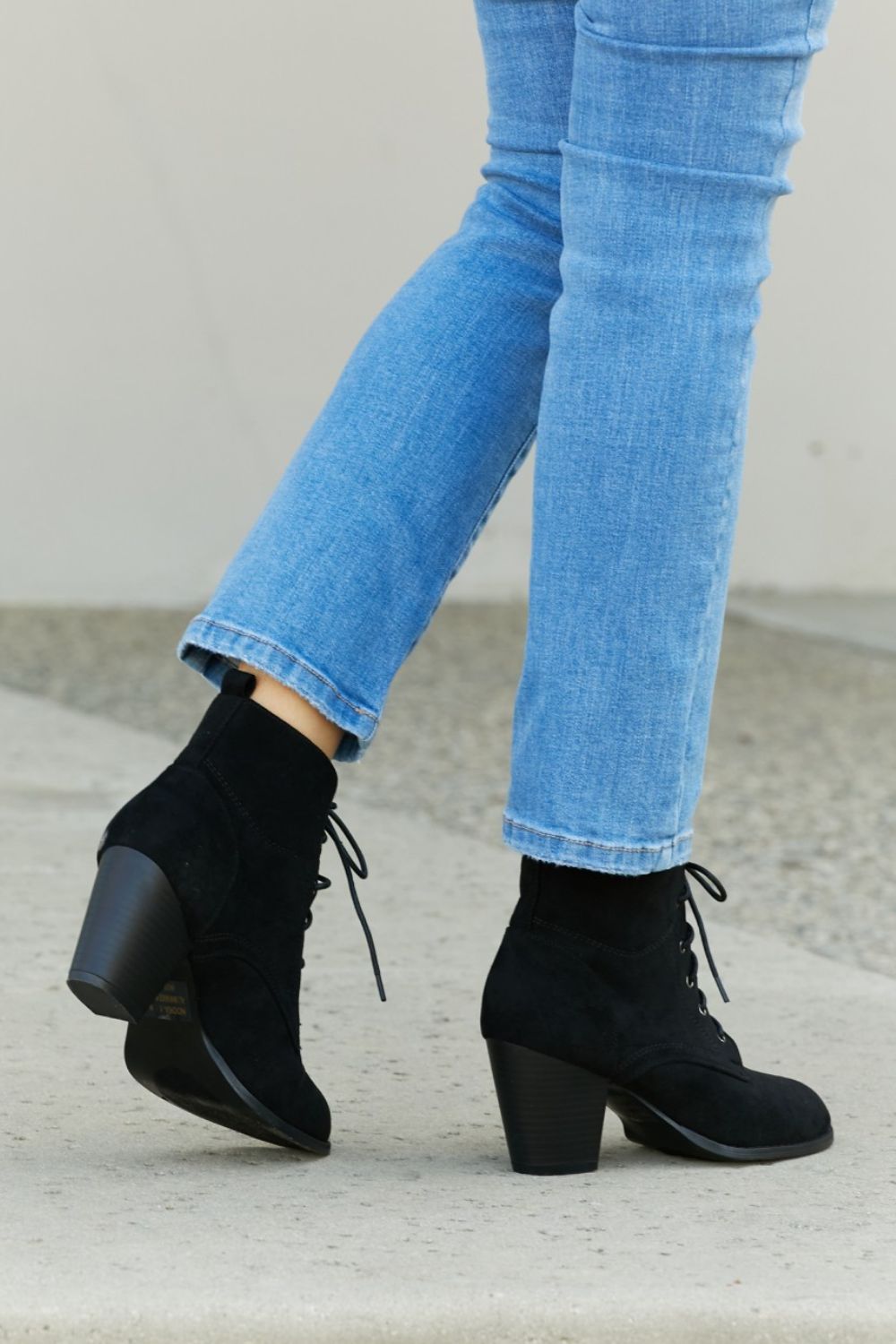 Forever Fall Lace-Up Heeled Booties in Black