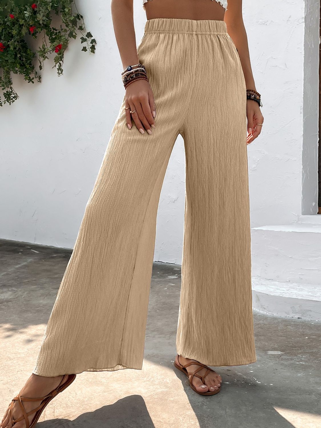 Traveler Textured High-Waist Wide Leg Pants