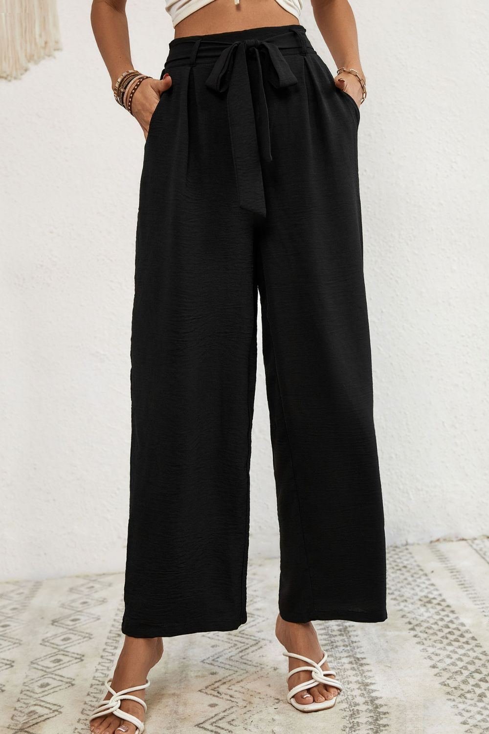 Polly Pleated Wide Leg Pants with Pockets