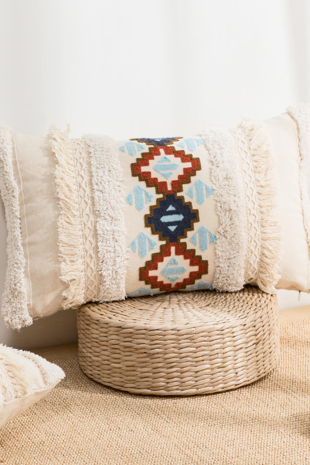 Embroidered Fringe Throw Pillow Case | 2 Styles |