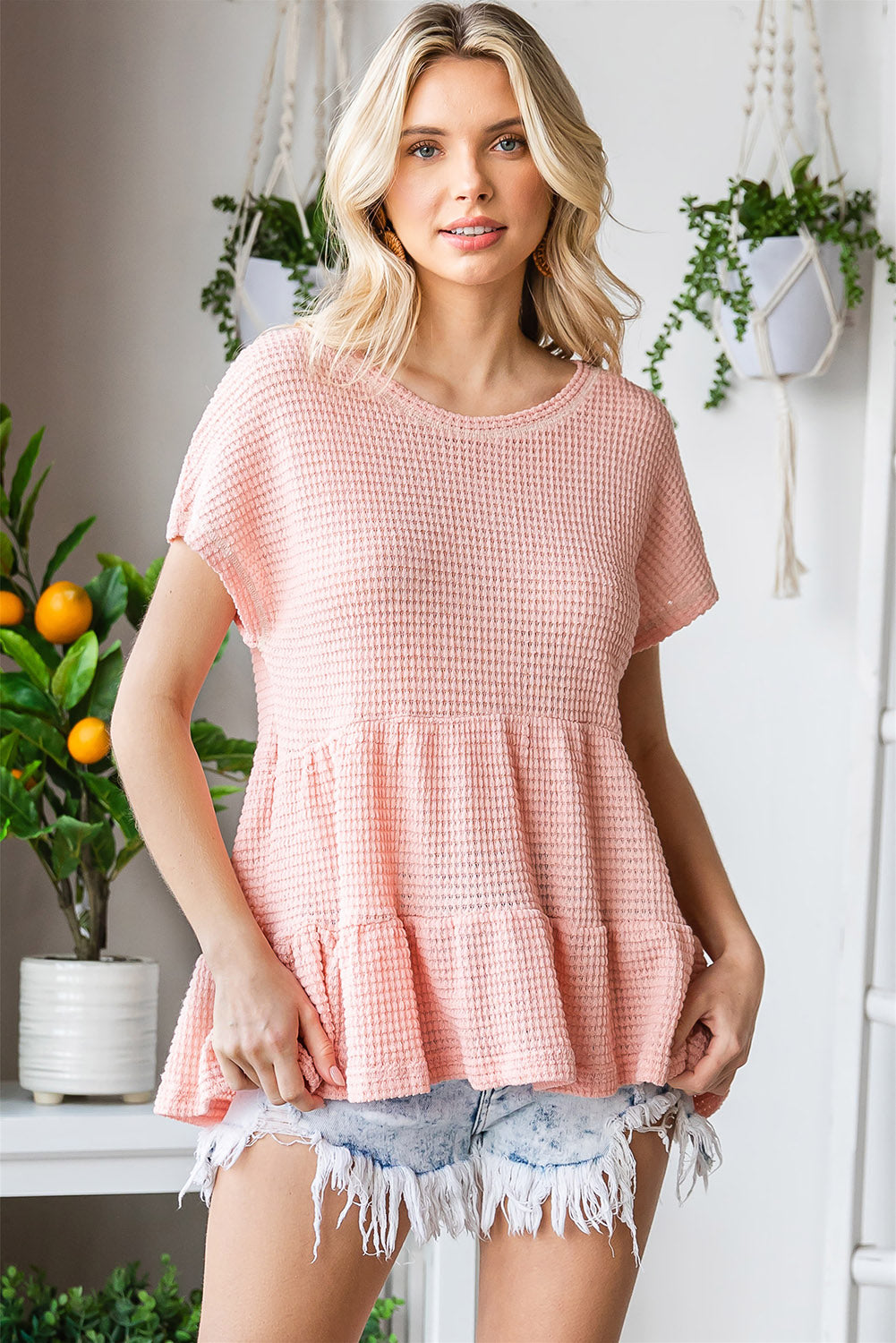 Piper Peplum Top in Pinky Peach