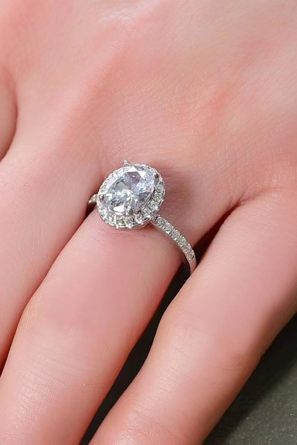 2 Carat Moissanite Platinum-Plated Oval Ring