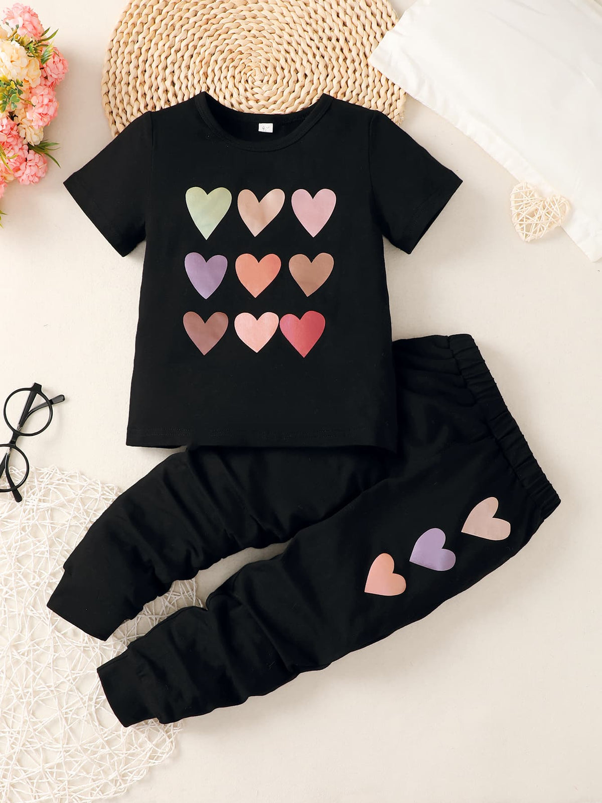 Girls Happy Hearts T-Shirt and Joggers Set | 3 colors |