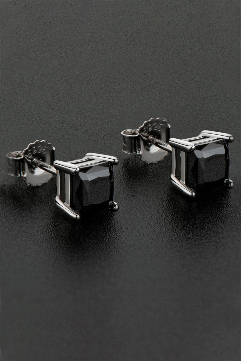 925 Sterling Silver Square Black Moissanite Stud Earrings