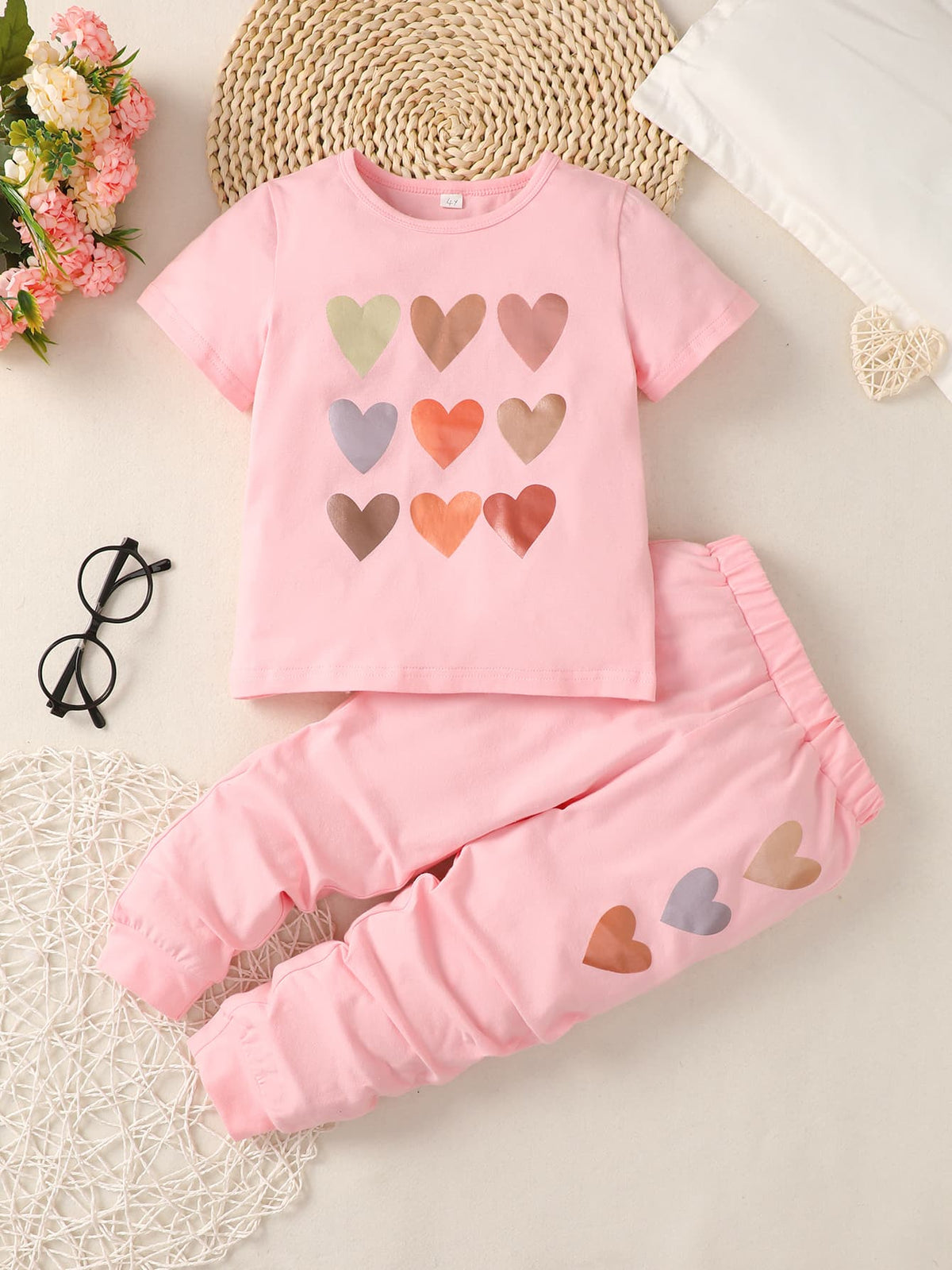 Girls Happy Hearts T-Shirt and Joggers Set | 3 colors |