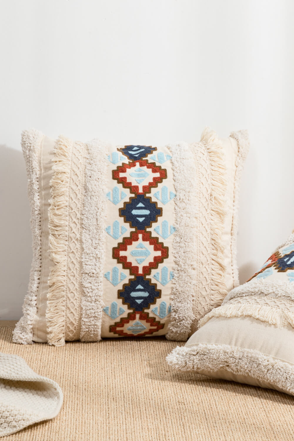 Embroidered Fringe Throw Pillow Case | 2 Styles |