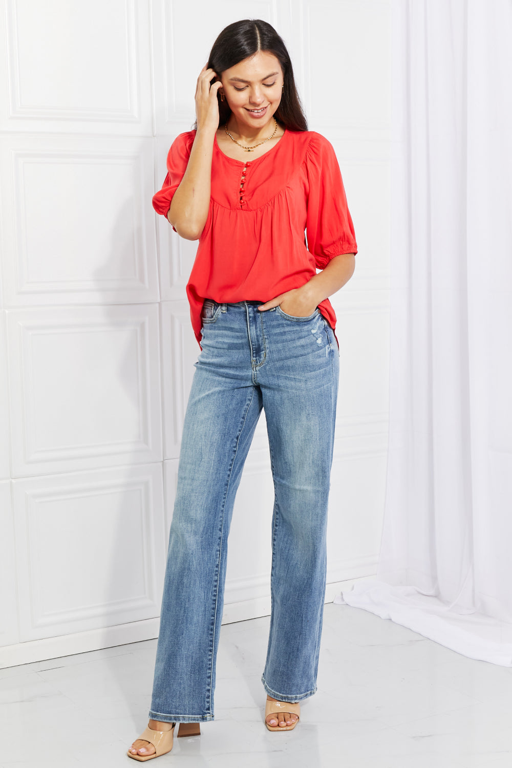 So Scarlett Button Yoke Top