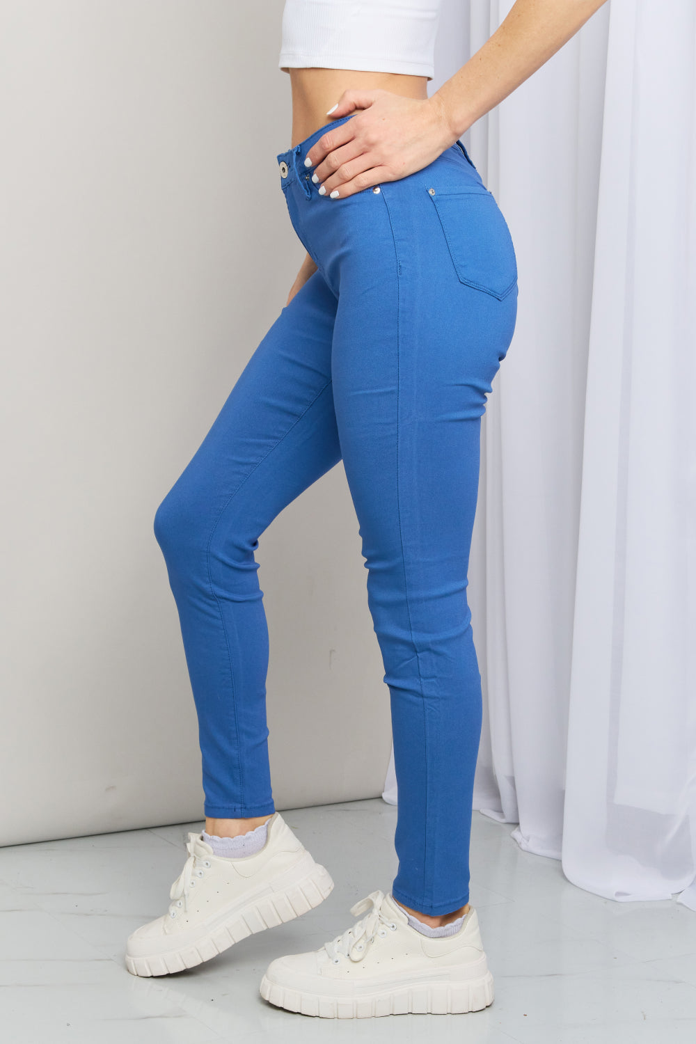 Kate Hyper-Stretch Mid-Rise Skinny Jeans in Electric Blue