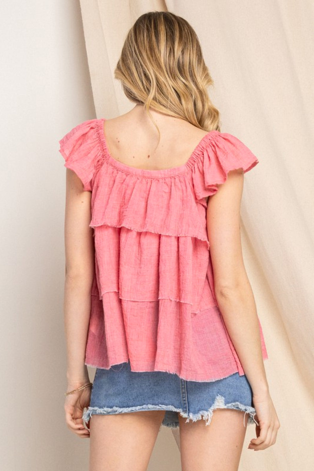 Buttoned Ruffled Top in Strawberry
